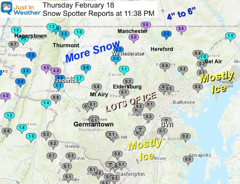 February 18 snow ice reports morning