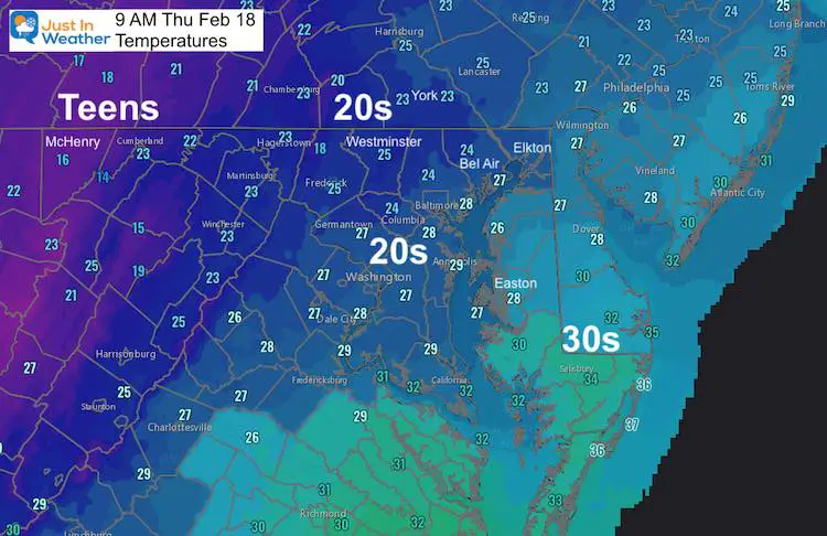 February 18 snow ice temperatures 9 AM