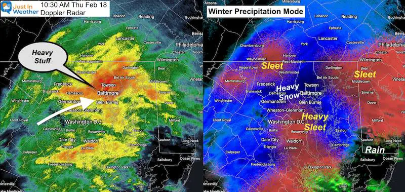 February 18 snow sleet doppler radar