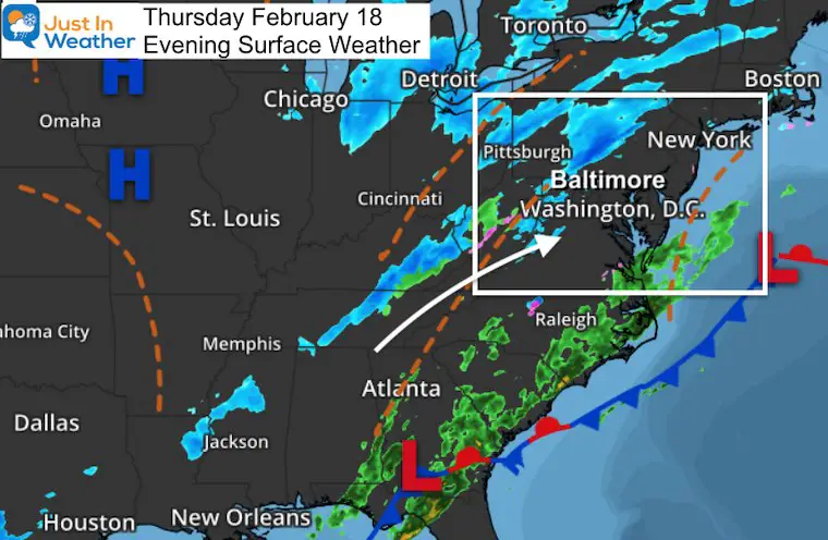 February 18 weather snow Thursday night