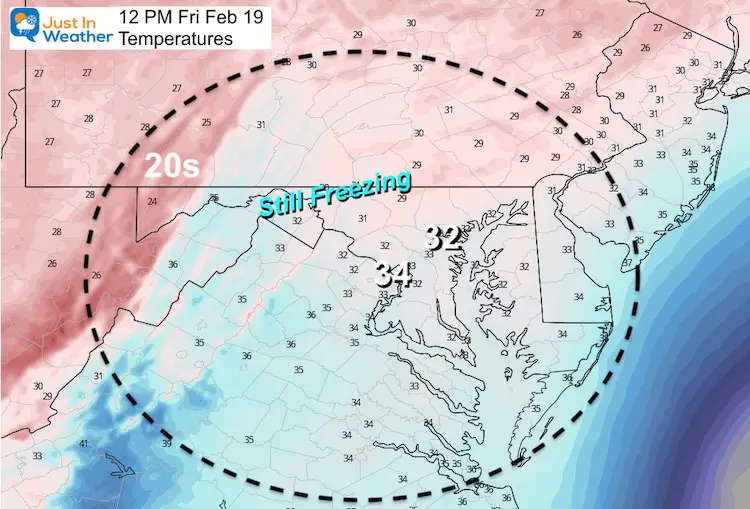 February 19 weather temperature Friday 12 PM