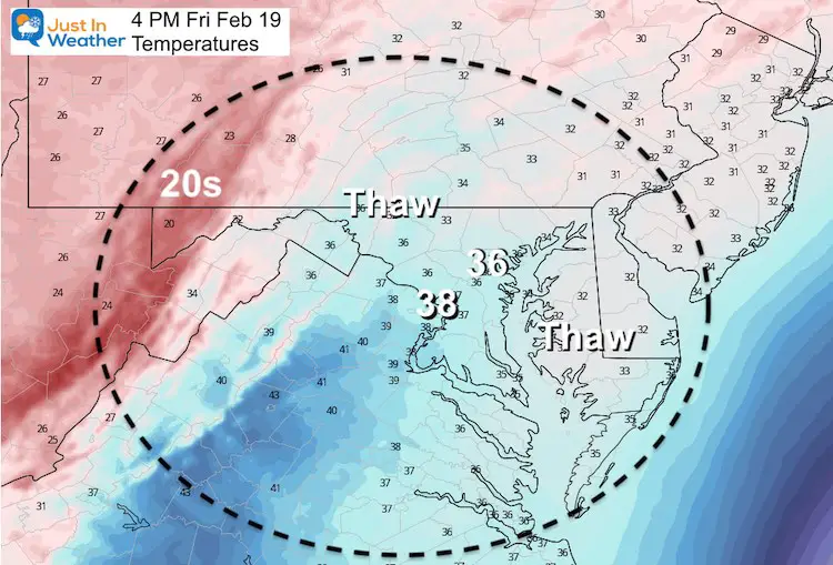 February 19 weather temperature Friday 4 PM