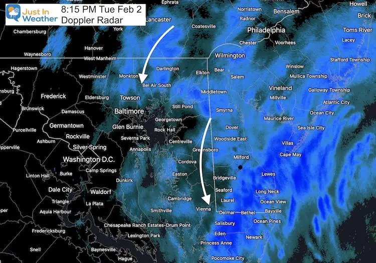 February 2 weather snow radar Tuesday evening