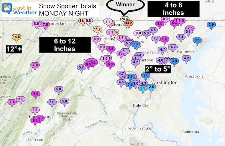 February 2 weather snow report Monday