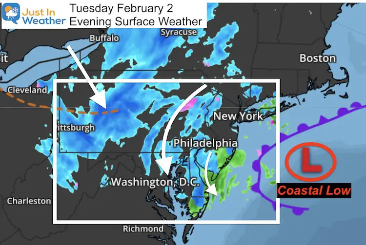 February 2 weather snow storm Tuesday evening