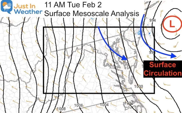 February 2 weather storm 11 PM Mesoscale Surface