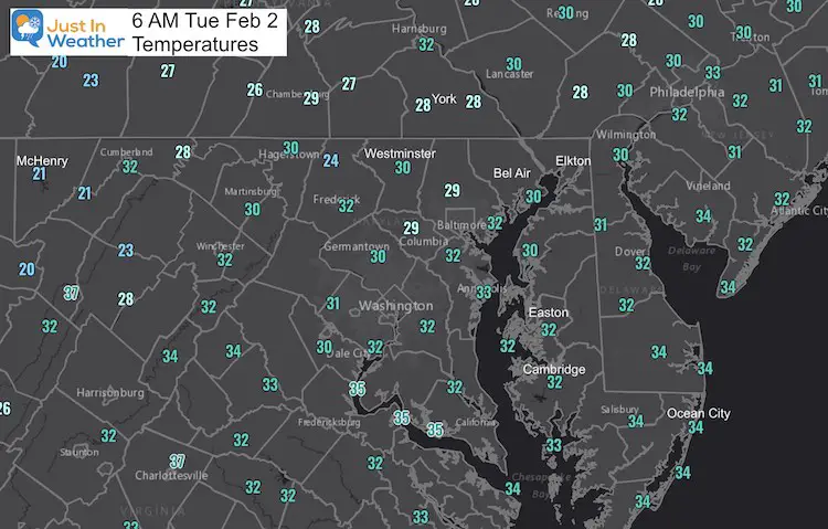 February 2 weather temperature 6 AM