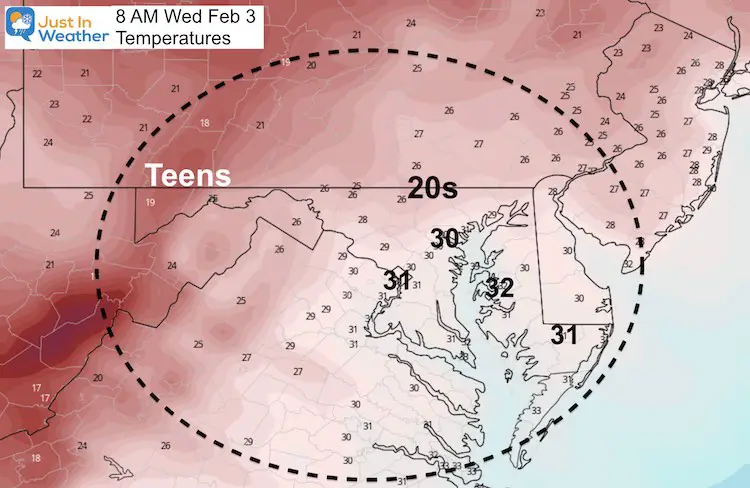 February 2 weather temperature Wednesday Morning