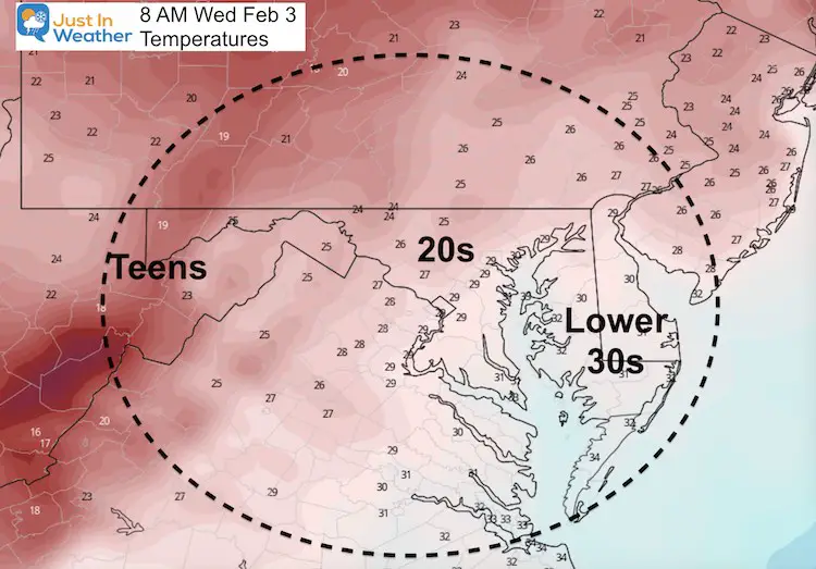 February 2 weather temperatures Wednesday morning