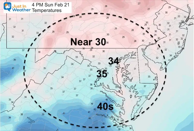 February 20 weather temperature Sunday afternoon