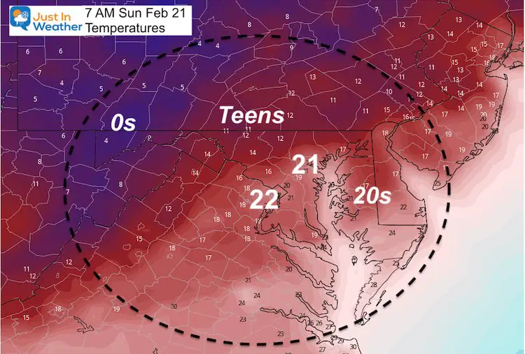 February 20 weather temperature Sunday morning