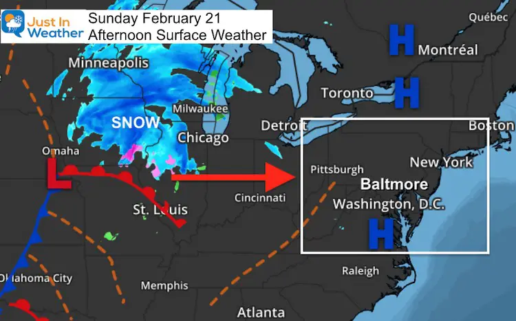 February 21 weather snow Sunday afternoon