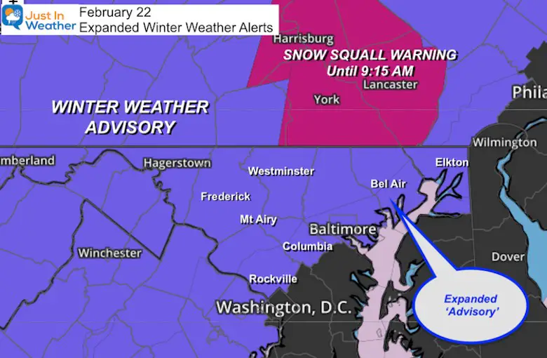 February 22 Expanded Winter Weather Advisory