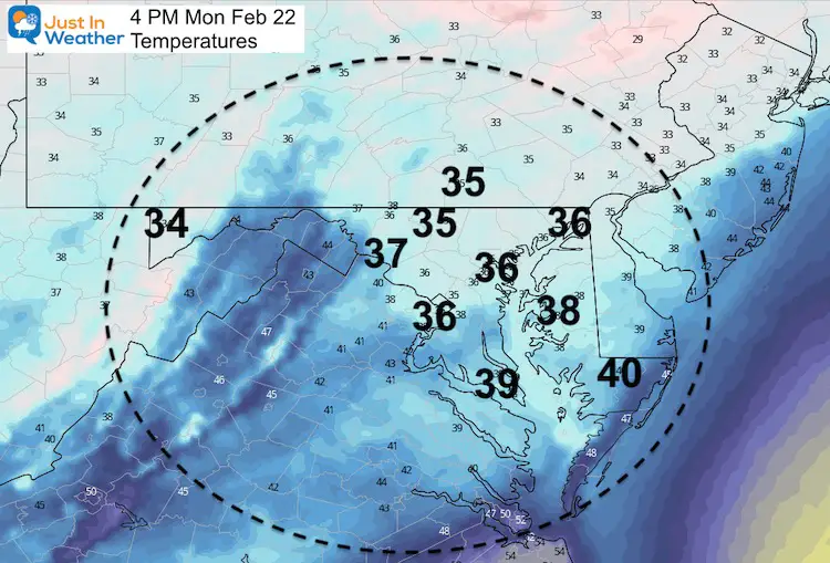 February 22 Temperatures Monday 4 PM