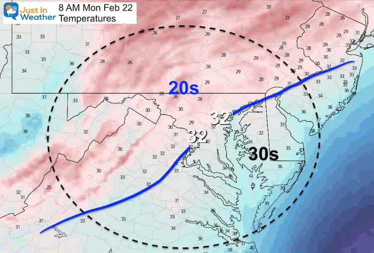 February 22 Temperatures Monday 8 AM