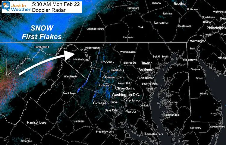 February 22 Weather snow radar Monday 530 AM
