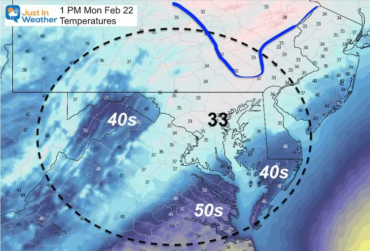 February 22 weather Monday 1 PM