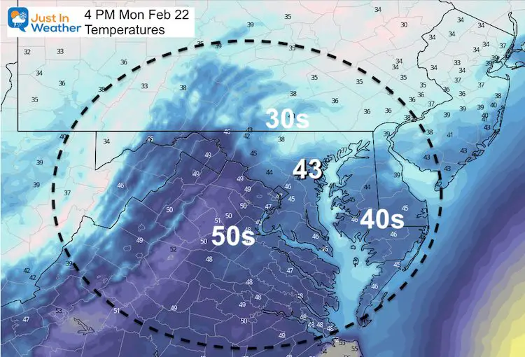 February 22 weather Monday 4 PM