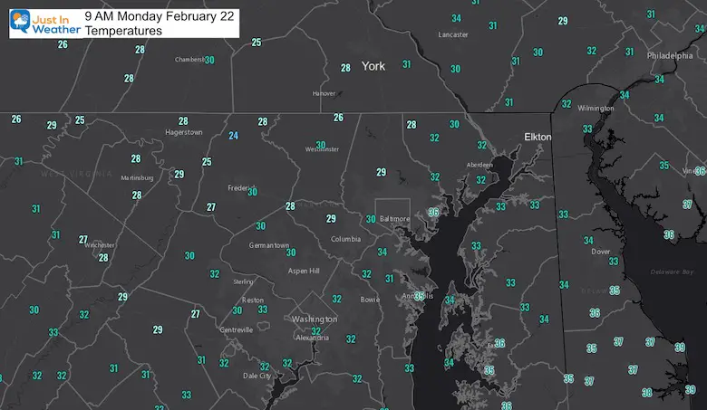 February 22 weather temperatures 9 AM