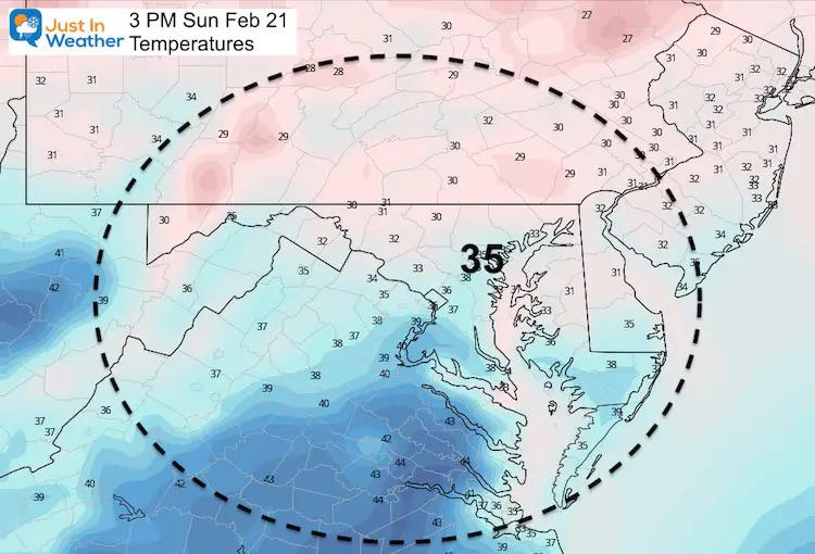 February 22 weather temperatures Sunday Afternoon