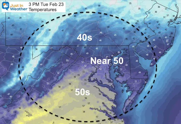 February 23 weather Temperature Tuesday afternoon