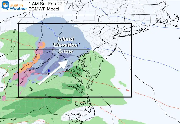 February 23 weather snow Saturday ECMWF