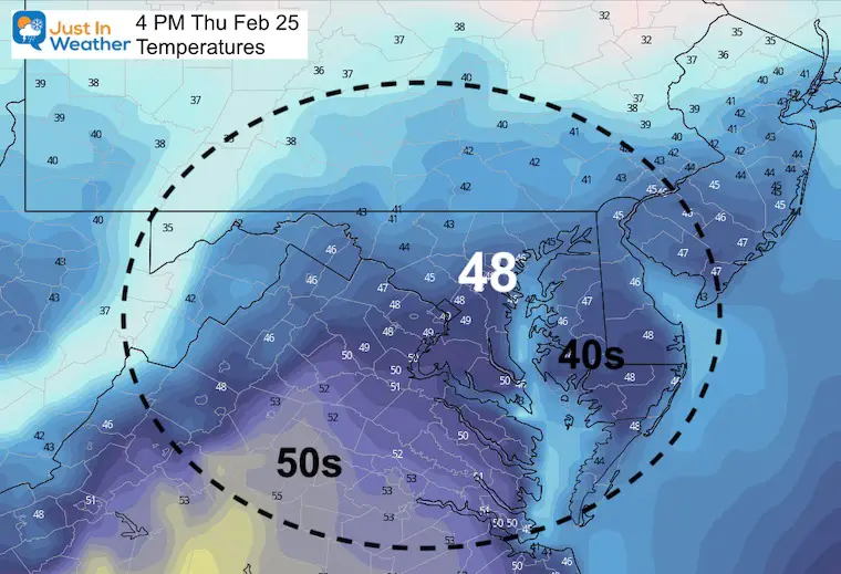 February 24 weather Thursday Afternoon temperatures