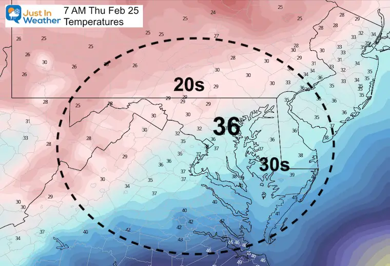 February 24 weather Thursday morning temperatures