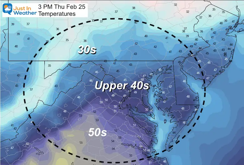 February 24 weather temperature Thursday afternoon