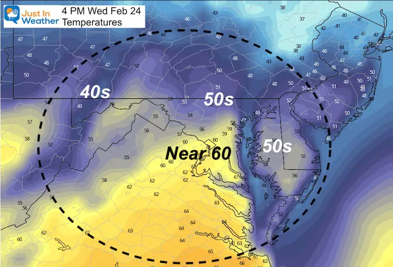 February 24 weather temperature Wednesday afternoon