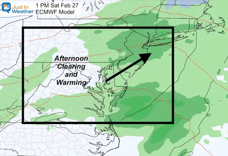 February 25 weather rain ending Saturday 1 PM