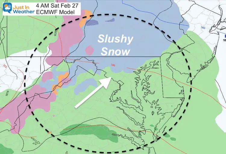 February 25 weather snow rain Saturday 4 AM