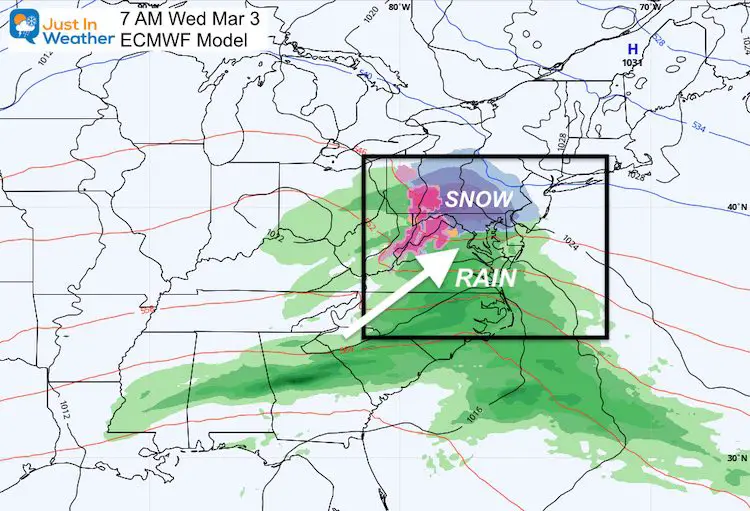 February 25 weather snow rain Wednesday