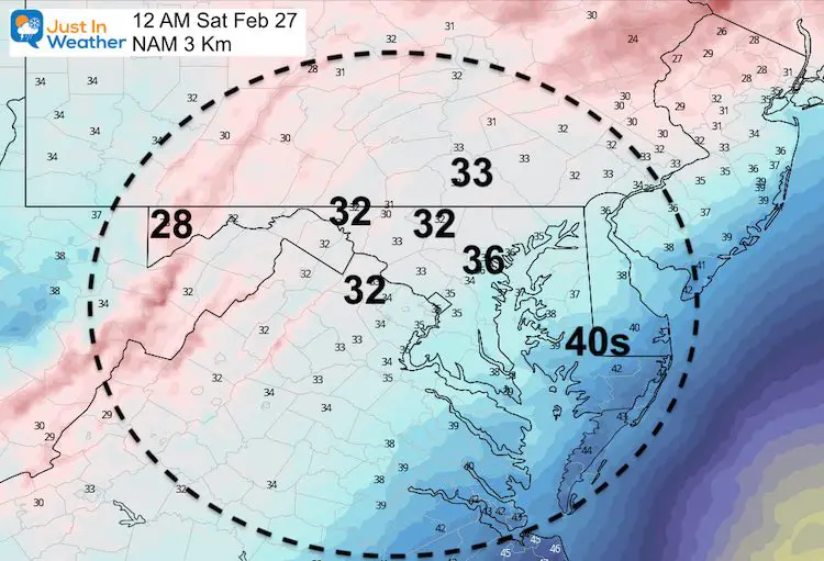 February 25 weather temperatures Friday night