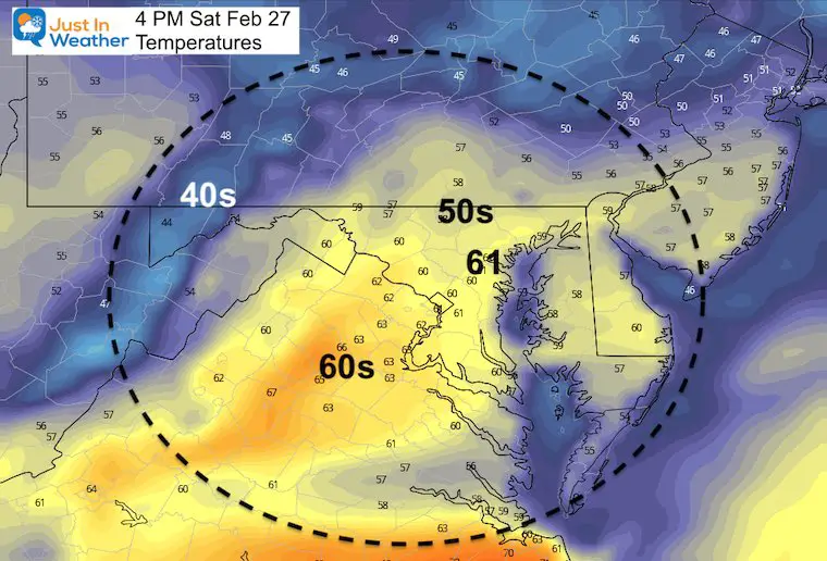 February 26 weather temperatures Saturday Afternoon