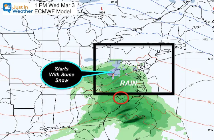 February 27 weather snow rain Wednesday