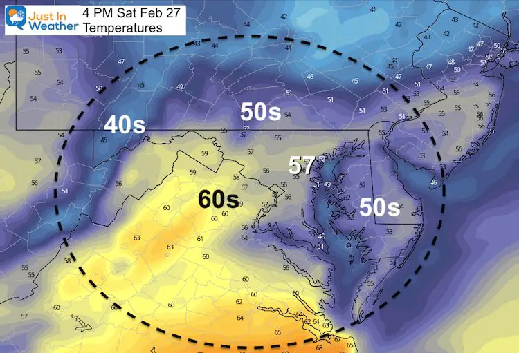 February 27 weather temperatures Saturday 4 PM