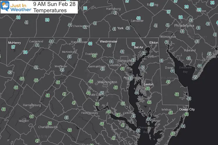 February 28 weather Sunday morning temperatures