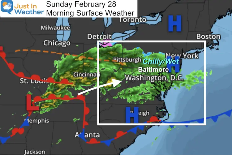 February 28 weather morning Sunday