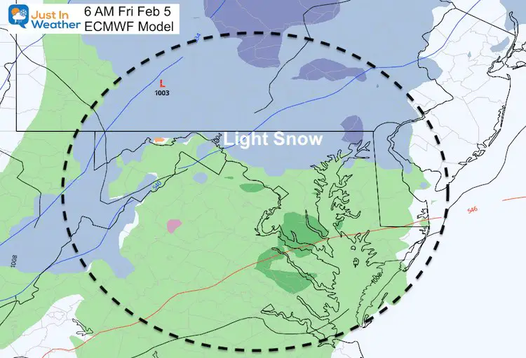 February 3 weather PM Friday Snow ECMWF