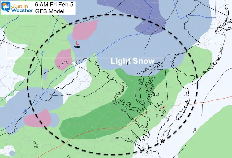 February 3 weather PM Friday Snow GFS