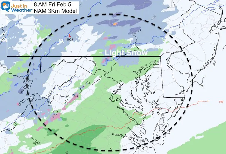 February 3 weather PM Friday Snow NAM