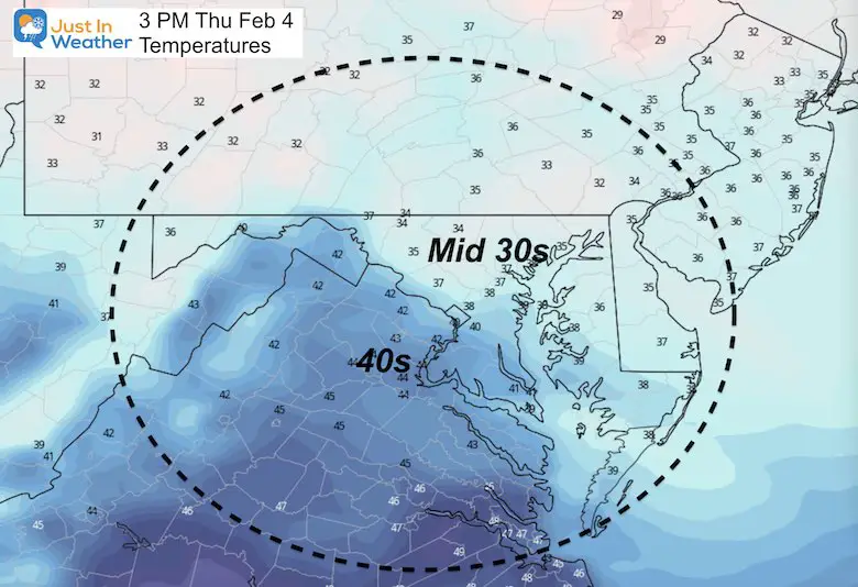 February 3 weather temperatures Thursday afternoon