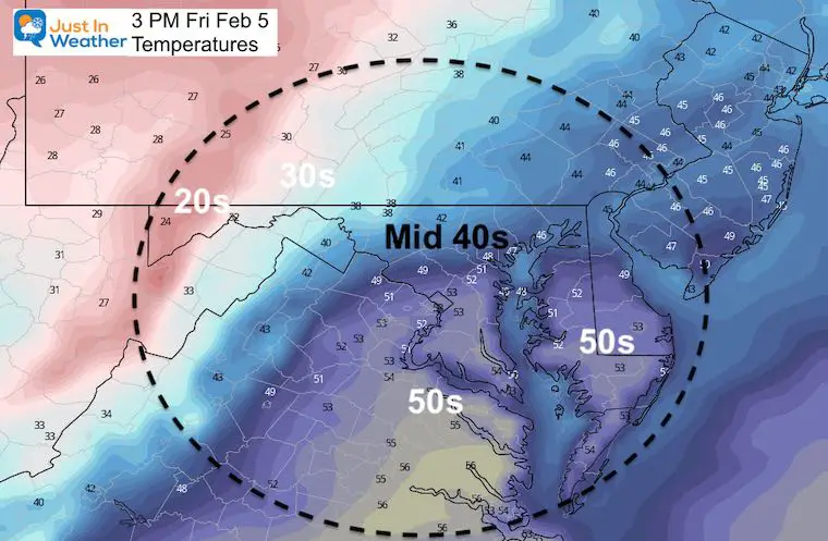 February 4 weather temperatures Friday afternoon