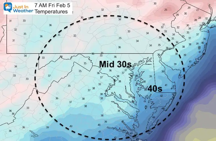 February 4 weather temperatures Friday morning