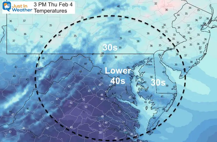 February 4 weather temperatures Thursday afternoon