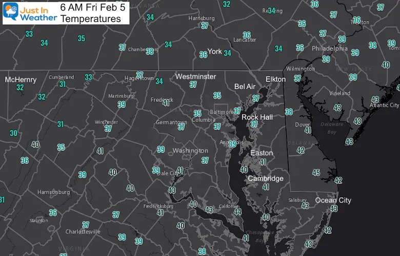 February 5 Weather temperatures Friday morning