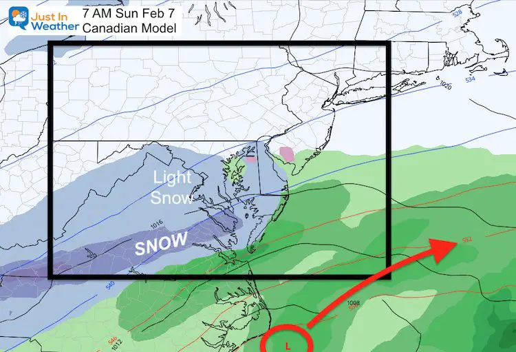 February 5 weather snow Sunday Canadian AM 7