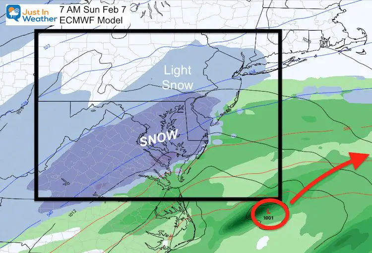 February 5 weather snow Sunday ECMWF AM 7