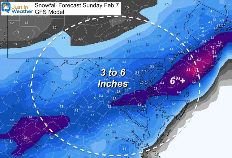 February 5 weather snow Total Sunday GFS